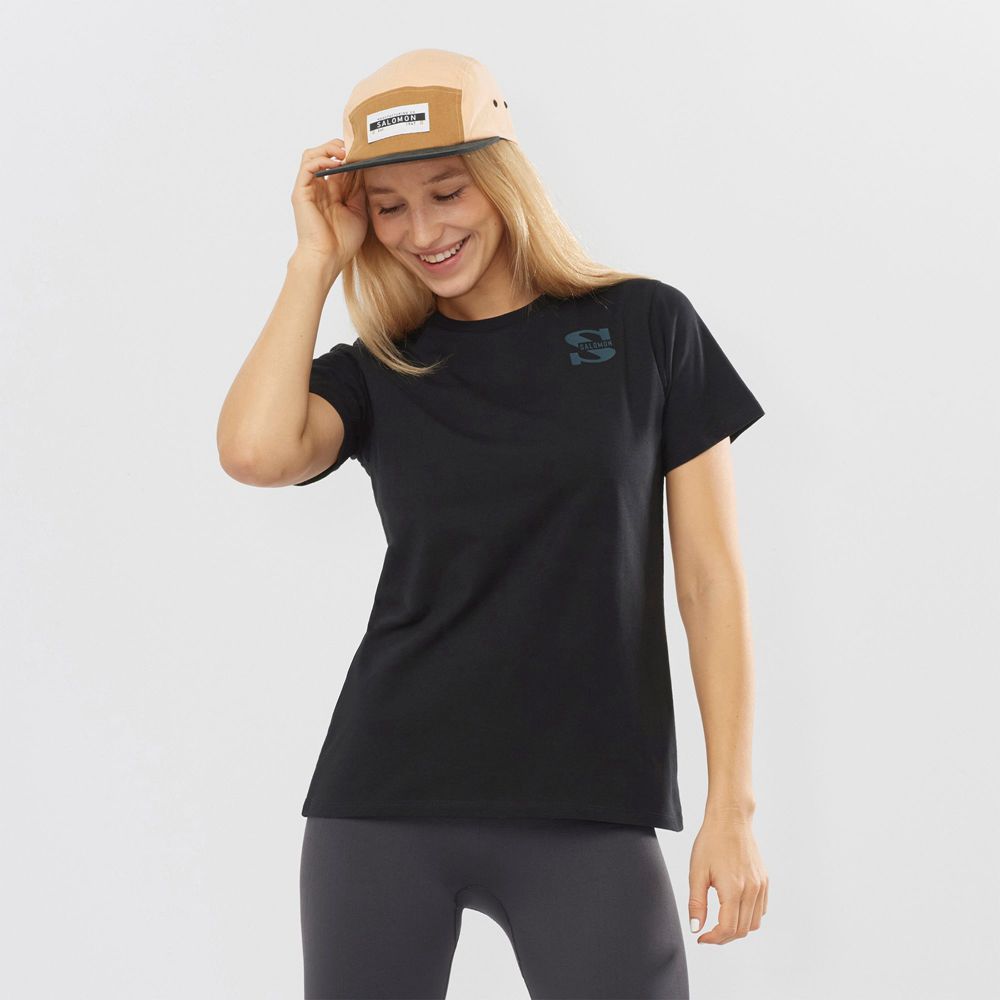 SALOMON OUTLIFE SMALL LOGO SS W Philippines - Women's Tee Shirts - Black | 967123-KEC